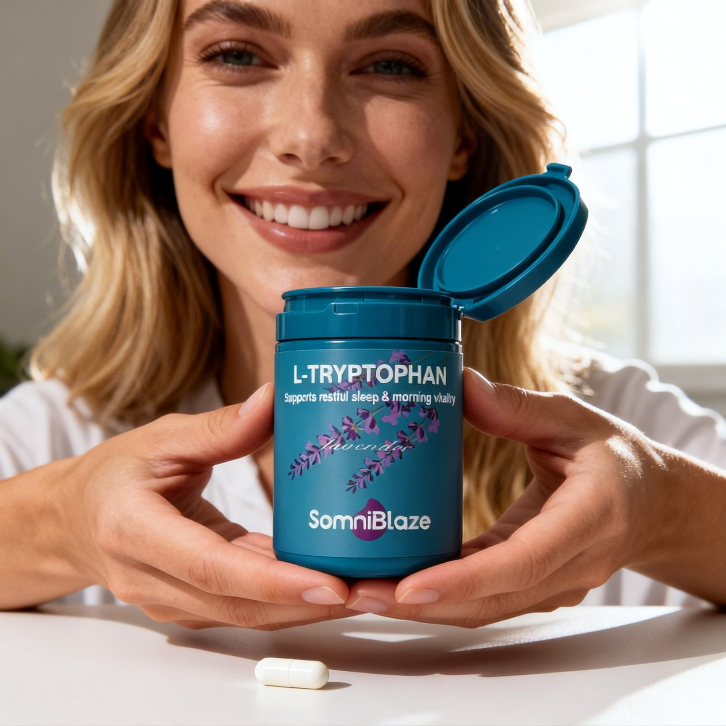 SomniBlaze L-TRYPTOPHAN 240mg 30 Capsules Supports a clam mood &healthy skin appearance& sleep support L-Tryptophan , Folic Acid , Vitamin B3 , Vitamin B6 Non-GMO, Gluten Free Supplement