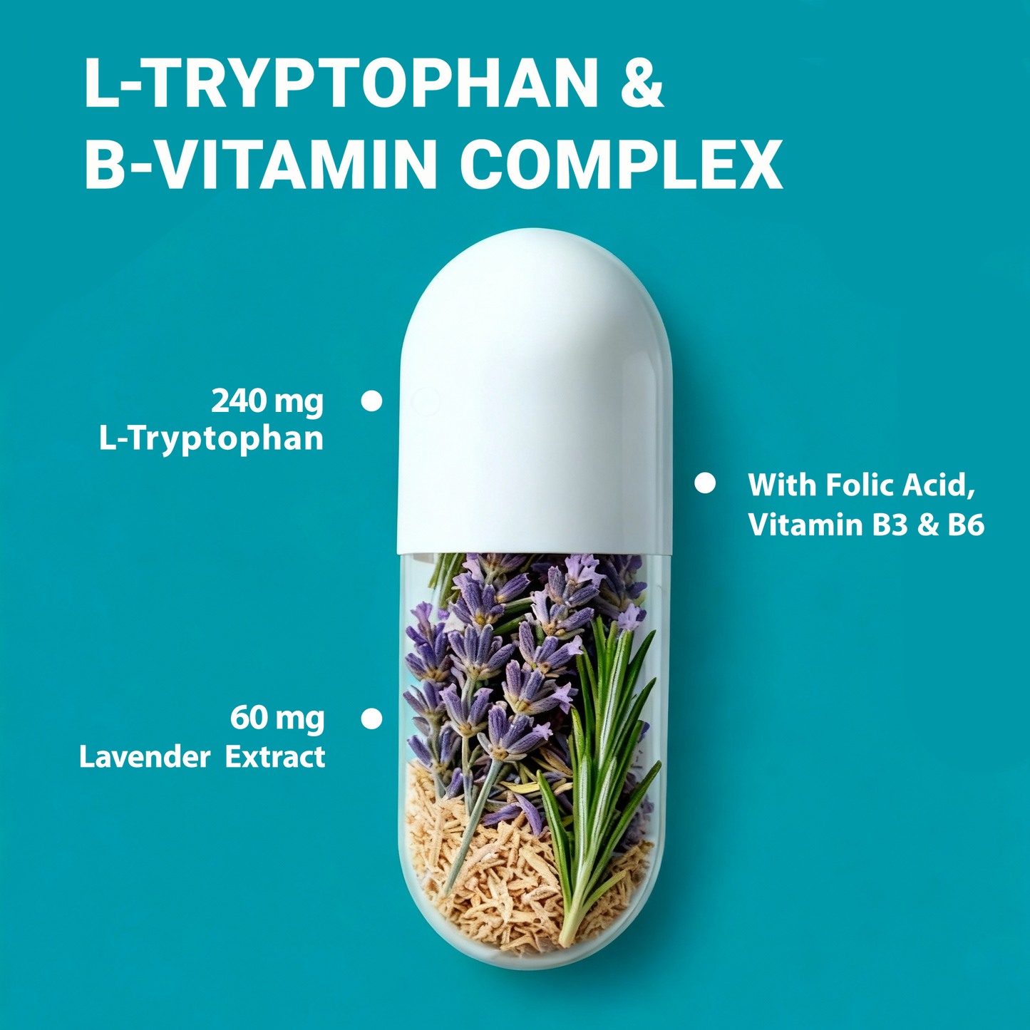 SomniBlaze L-TRYPTOPHAN 240mg 30 Capsules Supports a clam mood &healthy skin appearance& sleep support L-Tryptophan ,  Folic Acid , Vitamin B3 , Vitamin B6  Non-GMO, Gluten Free Supplement