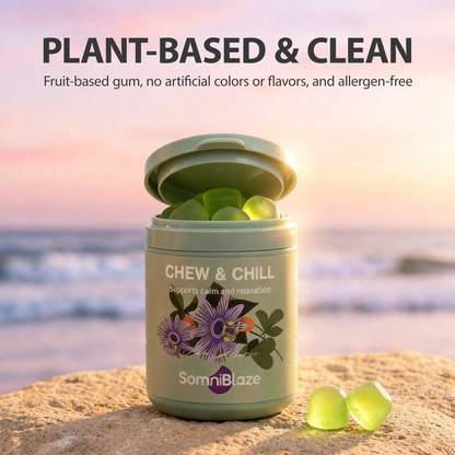 SomniBlaze CHEW & CHILL MOOD SUPPORT SUPPLEMENT: 20 soft chews per bottle, designed to help support a calm mood and healthy relaxation response.