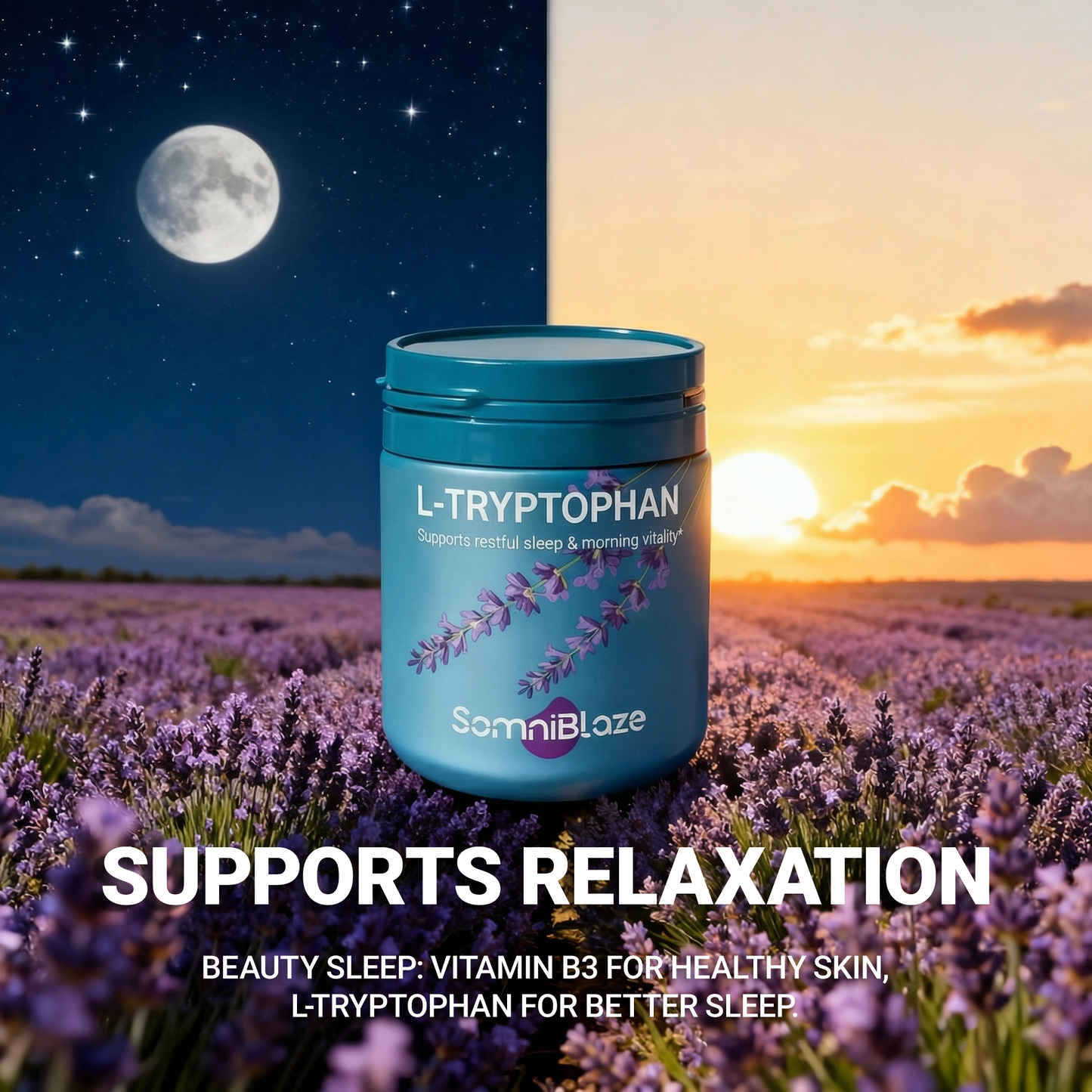 SomniBlaze L-TRYPTOPHAN 240mg 30 Capsules Supports a clam mood &healthy skin appearance& sleep support L-Tryptophan ,  Folic Acid , Vitamin B3 , Vitamin B6  Non-GMO, Gluten Free Supplement