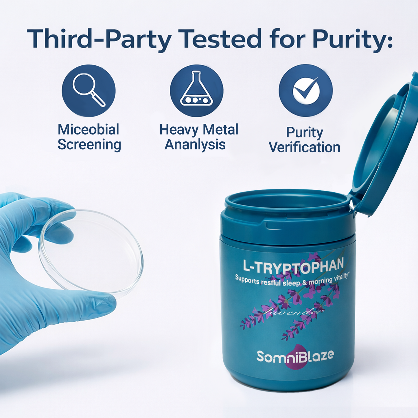 SomniBlaze L-TRYPTOPHAN 240mg 30 Capsules Supports a clam mood &healthy skin appearance& sleep support L-Tryptophan ,  Folic Acid , Vitamin B3 , Vitamin B6  Non-GMO, Gluten Free Supplement