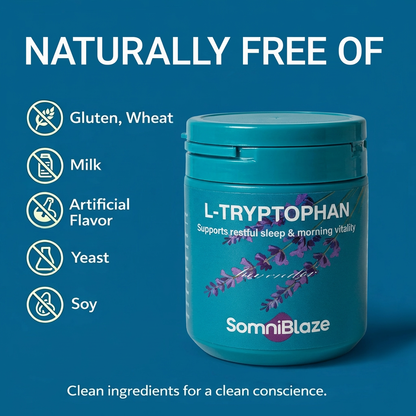 SomniBlaze L-TRYPTOPHAN 240mg 30 Capsules Supports a clam mood &healthy skin appearance& sleep support L-Tryptophan ,  Folic Acid , Vitamin B3 , Vitamin B6  Non-GMO, Gluten Free Supplement